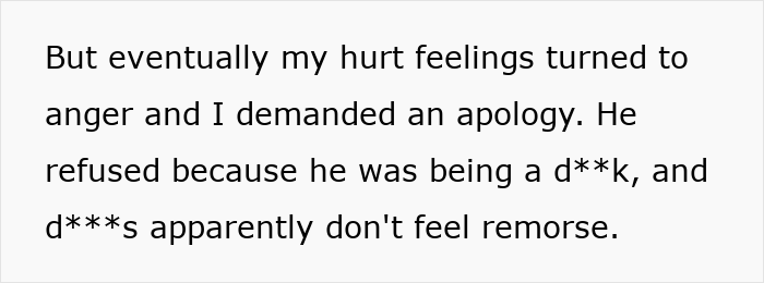Text excerpt discussing hurt feelings turning to anger and a refusal to apologize, related to barista uses decaf revenge.