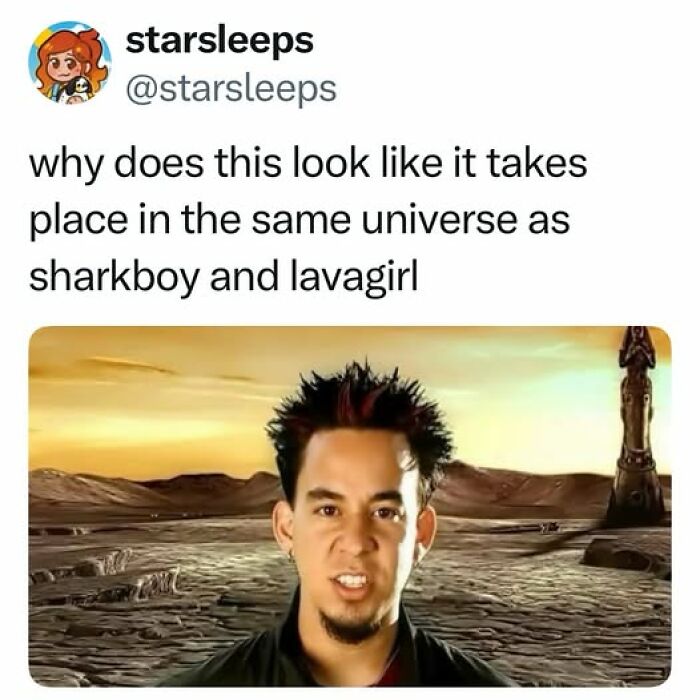 Man with spiky hair in a desert-like landscape, meme evoking nostalgic vibes from the good old days.