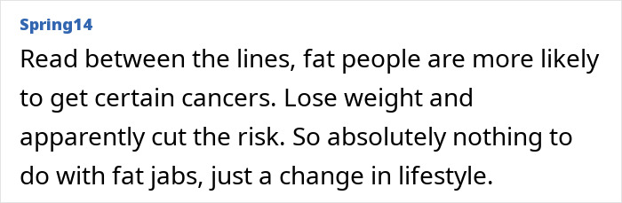 Text excerpt discussing weight, cancer risk, and lifestyle changes related to Ozempic as a popular diet medicine. Text excerpt discussing weight, cancer risk, and lifestyle changes related to Ozempic as a popular diet medicine.