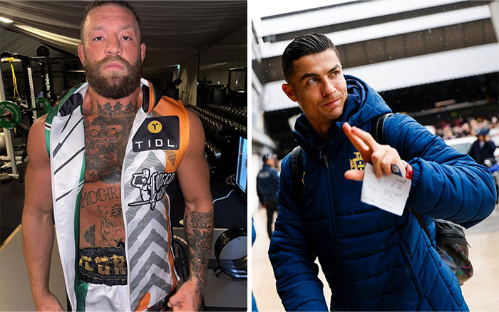 Split image showing two male celebrities in casual settings, representing Steve Jobs and other famous controversial figures.