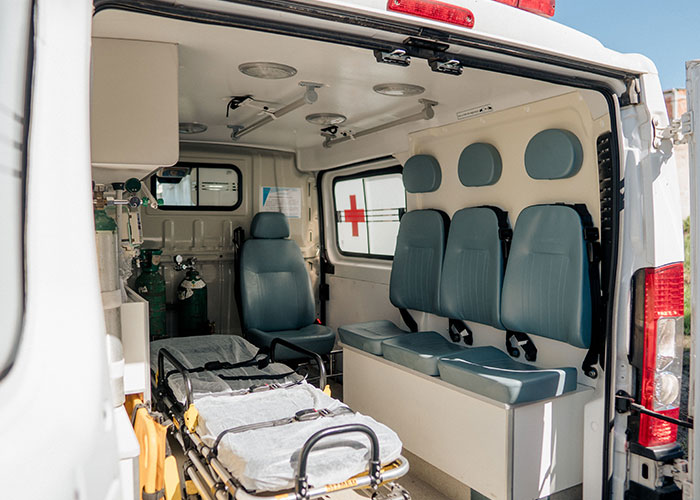 Interior of an ambulance showing medical equipment and seating, related to chilling final words from dying patients.