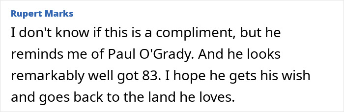 Text excerpt from Rupert Marks mentioning Paul Hogan and his age in a discussion about the Legendary Crocodile Dundee star.