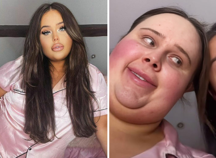 Side-by-side comparison of influencer photos showing the effects of heavy editing on Instagram posts.