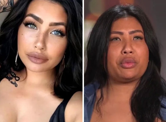 Side-by-side comparison of an influencer’s heavily edited Instagram photo and an unedited real-life image.