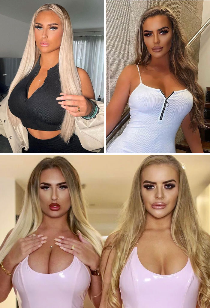 Four influencers posing in various outfits, showcasing heavy editing on their Instagram posts and selfies.