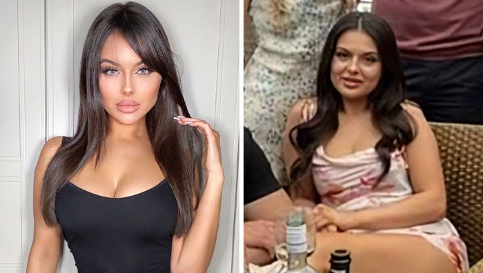 Side-by-side images of an influencer showing heavy editing effects on Instagram posts and a natural candid photo.