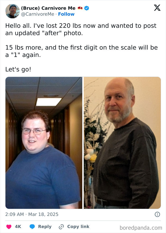 Side-by-side inspiring weight loss before and after photos showing significant transformation and progress.