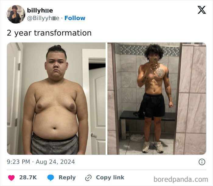 Before and after weight loss photo showing inspiring body transformation with improved muscle tone and fitness progress.