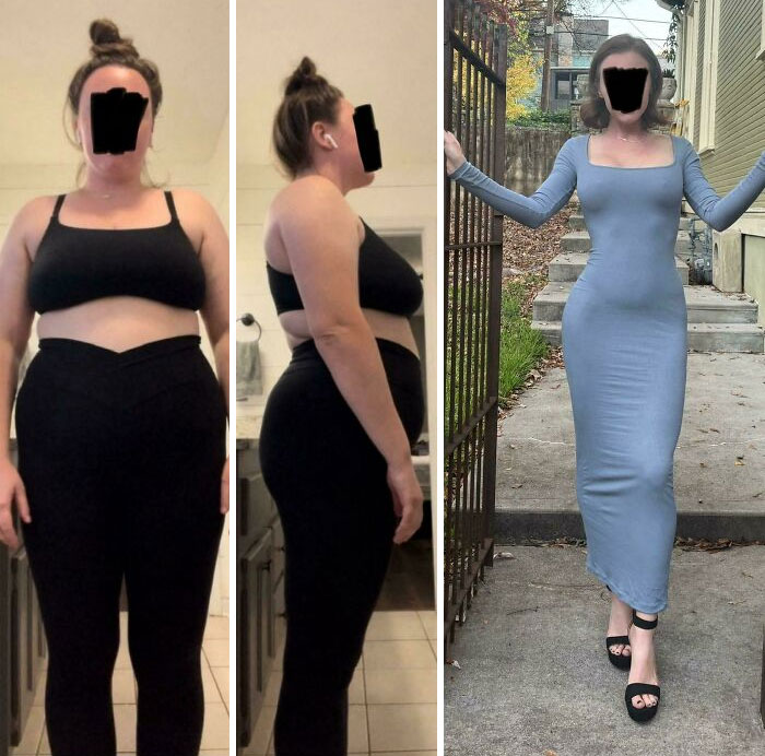 Before and after weight loss transformation of a woman showing inspiring weight loss before and after pics.