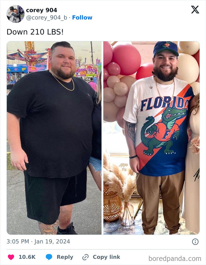 Weight loss before and after pics showing a man’s transformation after losing 210 pounds with inspiring results.