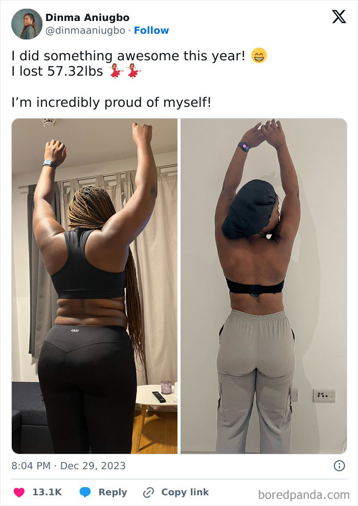 Weight loss before and after pics showing a woman’s transformation with arms raised, highlighting inspiring results.