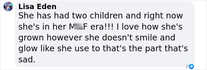 Comment about Meghan Trainor's makeover after weight loss and plastic surgery, expressing mixed feelings about her appearance.