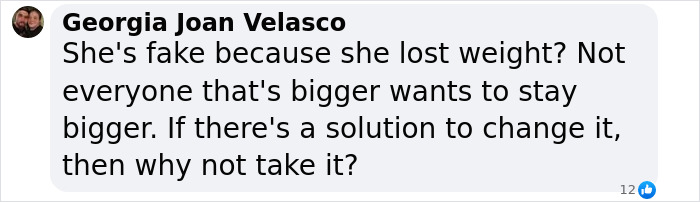 Comment by Georgia Joan Velasco discussing opinions on Meghan Trainor's makeover after weight loss and plastic surgery.