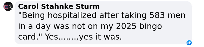 Social media post showing adult content creator's hospital update after sleeping with 583 men in one day.