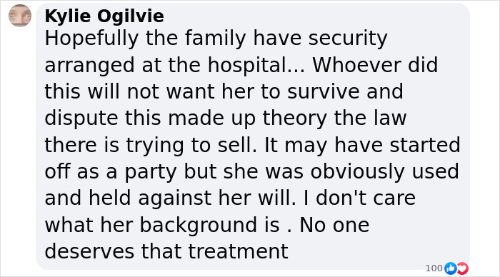 Comment expressing concern for model with broken spine and limbs found on roadside in Dubai, urging justice and security.