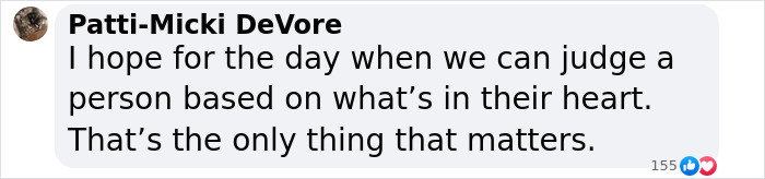 Comment from Patti-Micki DeVore about judging a person by their heart related to female athlete restroom incident.