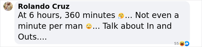 Comment highlighting the intense duration and pace of an adult content creator's encounter with 583 men in 6 hours.