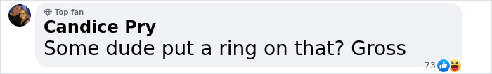 Facebook comment from a user named Candice Pry expressing disgust about a ring in a casual online conversation.