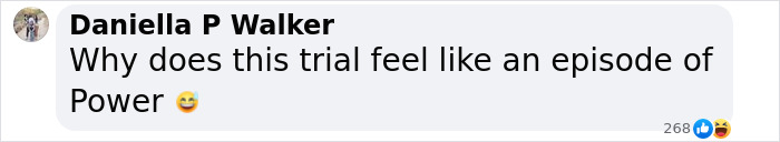 Screenshot of a social media comment discussing the Diddy case trial, mentioning its dramatic and suspenseful nature.