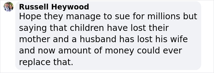 Comment from Russell Heywood about a family losing their mother and wife after mysterious death on vacation.