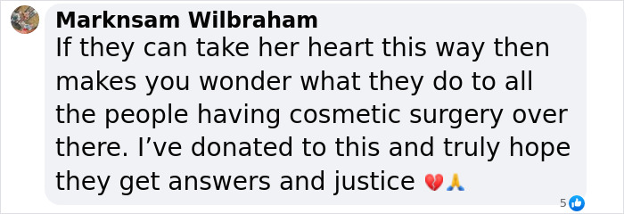 Comment about mom mysteriously passing away on a vacation with her heart missing, seeking justice and answers.