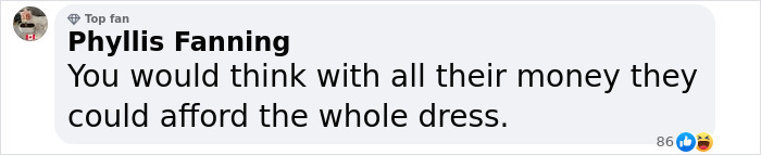 Comment by Phyllis Fanning expressing disbelief about affordable dress related to Halle Berry's Met Gala look controversy. Comment by Phyllis Fanning expressing disbelief about affordable dress related to Halle Berry's Met Gala look controversy.