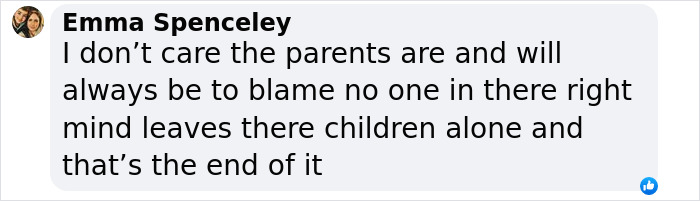 Comment from Emma Spenceley discussing parental responsibility in children&rsquo;s safety related to Madeleine McCann case.