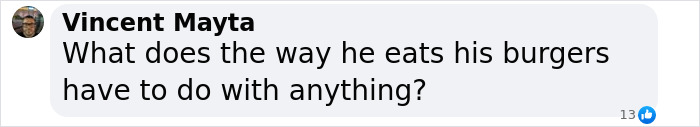 Comment from Vincent Mayta questioning the relevance of Diddy’s eating habits in a court setting. Comment from Vincent Mayta questioning the relevance of Diddy’s eating habits in a court setting.