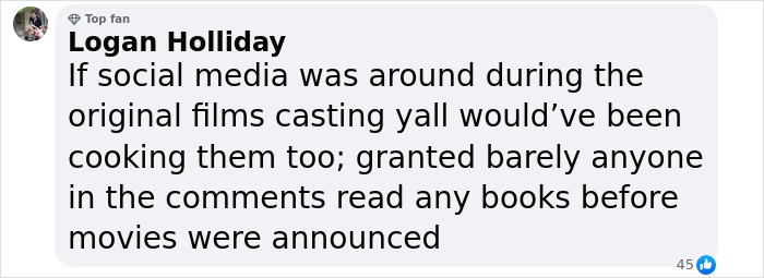 Commenter Logan Holliday discussing new cast for Harry, Hermione, and Ron in upcoming Harry Potter series.