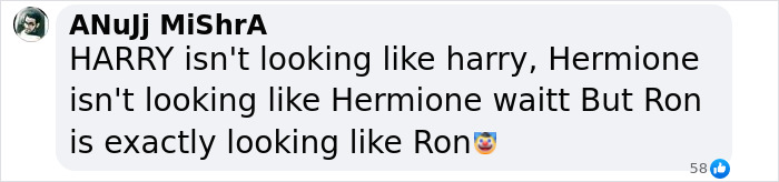 Comment criticizing new cast for Harry, Hermione, and Ron in upcoming Harry Potter series, sparking mixed reactions online.