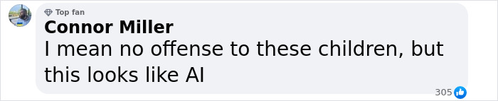 Comment by Connor Miller questioning the new cast for Harry Hermione and Ron in upcoming Harry Potter series looking like AI.