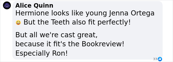 Comment discussing new cast choices for Harry, Hermione, and Ron in upcoming Harry Potter series sparking mixed reactions online.
