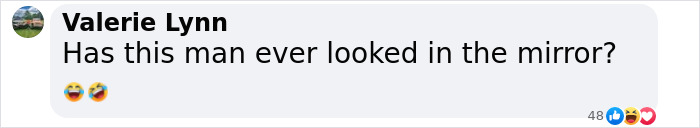 Screenshot of a social media comment questioning a man's self-awareness with laughing emojis, relating to Trump claims Taylor Swift no longer hot.