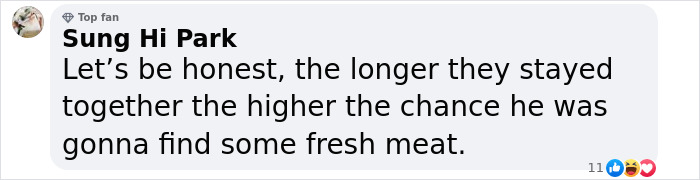 Comment by Sung Hi Park discussing Hugh Jackman's long history with Sutton Foster amid divorce talks.