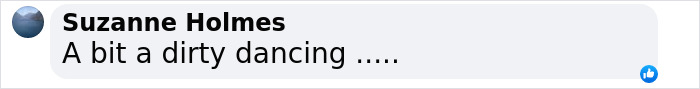 Comment by Suzanne Holmes saying a bit a dirty dancing with a blue thumbs-up reaction icon.