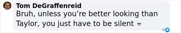 Screenshot of a social media comment discussing Taylor Swift and reactions to President Trump's remarks about her appearance.