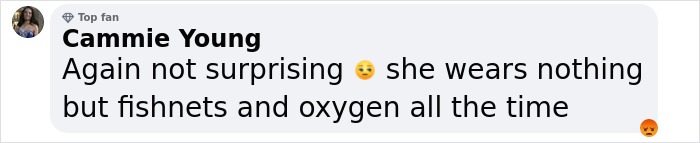 Comment from Cammie Young criticizing Bianca Censori for frequently wearing revealing fishnets online.