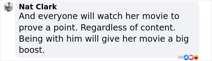 Comment by Nat Clark discussing the impact of Ryan Reynolds and Blake Lively lawsuit on Scarlett Johansson movie boost.