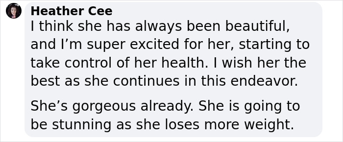Comment expressing excitement for Chrissy Metz&rsquo;s weight loss journey and her slimmed-down look after 100lbs loss.