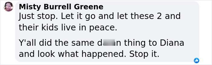 Facebook comment by Misty Burrell Greene about Meghan Markle allegedly berating wedding caterer with Queen Elizabeth&rsquo;s intervention.