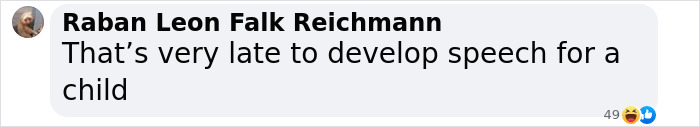 Comment by Raban Leon Falk Reichmann discussing late speech development for a child in a social media post about Freddie Mercury&rsquo;s secret child.