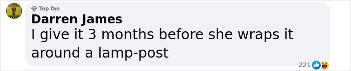 Comment from Darren James replying to a post about Princess Andre responding to online trolls after buying a $13,000 car.