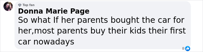 Comment by Donna Marie Page responding to online trolls about Princess Andre buying a $13,000 car at age 17.