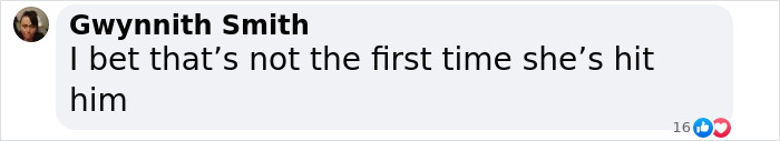 Comment by Gwynnith Smith saying I bet that's not the first time she's hit him, related to Macron wife shove incident lip reader
