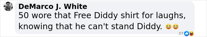 50 Cent wearing a Free Diddy shirt and commenting on Cassie's mother in a social media post.