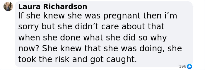 Facebook comment from Laura Richardson discussing a teen allegedly pregnant after being accused of smuggling in Thailand.