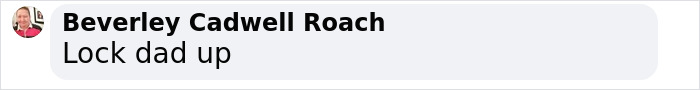 Comment from user Beverley Cadwell Roach saying "Lock dad up" in a social media post related to marriage revelation and hot car incident involving toddler. Comment from user Beverley Cadwell Roach saying "Lock dad up" in a social media post related to marriage revelation and hot car incident involving toddler.