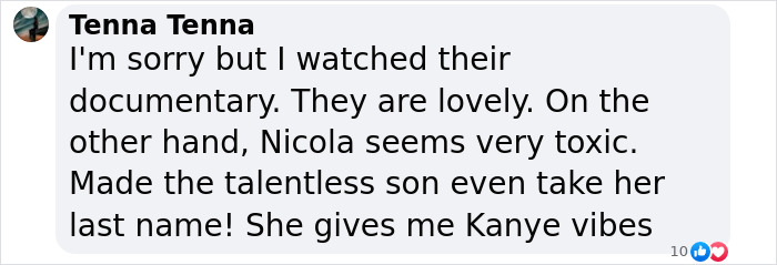 Facebook comment discussing Nicola Peltz and the toxic claims surrounding the Beckham family drama online.