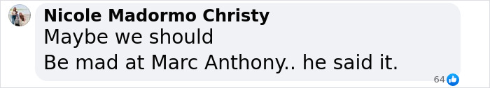 Facebook comment by Nicole Madorno Christy mentioning Marc Anthony, related to Victoria Beckham allegedly ruining son's wedding and Nicola Peltz upset.