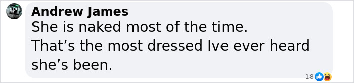 Comment by Andrew James about a sheer top, expressing surprise about how rarely the person is dressed.
